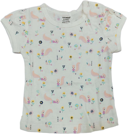 Cucumber Baby Girl Printed Half Sleeves Top with Short - Cream