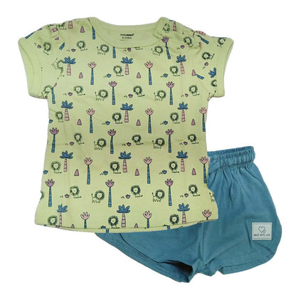 Cucumber Baby Girl Printed Half Sleeves Top with Short - Green