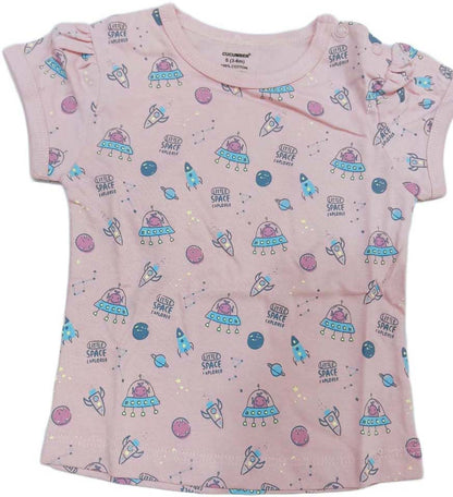 Cucumber Baby Girl Printed Half Sleeves Top with Short - Pink