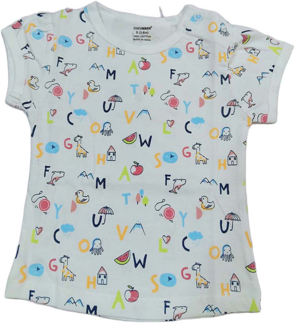 Cucumber Baby Girl Printed Half Sleeves Top with Short - white