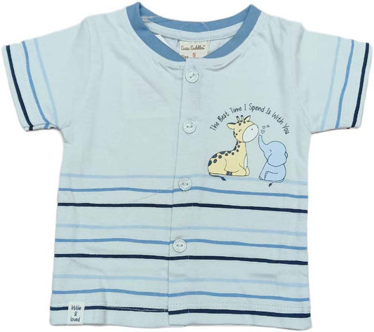 Baby boys Half Sleeve Front Open Printed T Shirt With Short - Blue