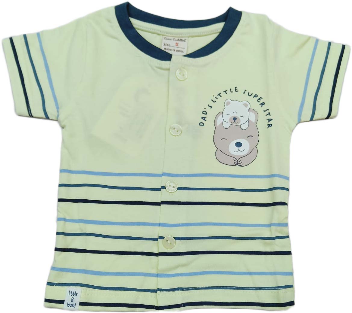 Baby boys Half Sleeve Front Open Printed T Shirt With Short - Light Green