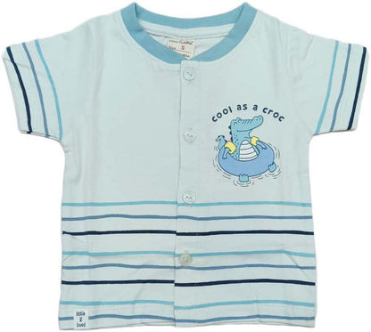 Baby boys Half Sleeve Front Open Printed T Shirt With Short - Off-White