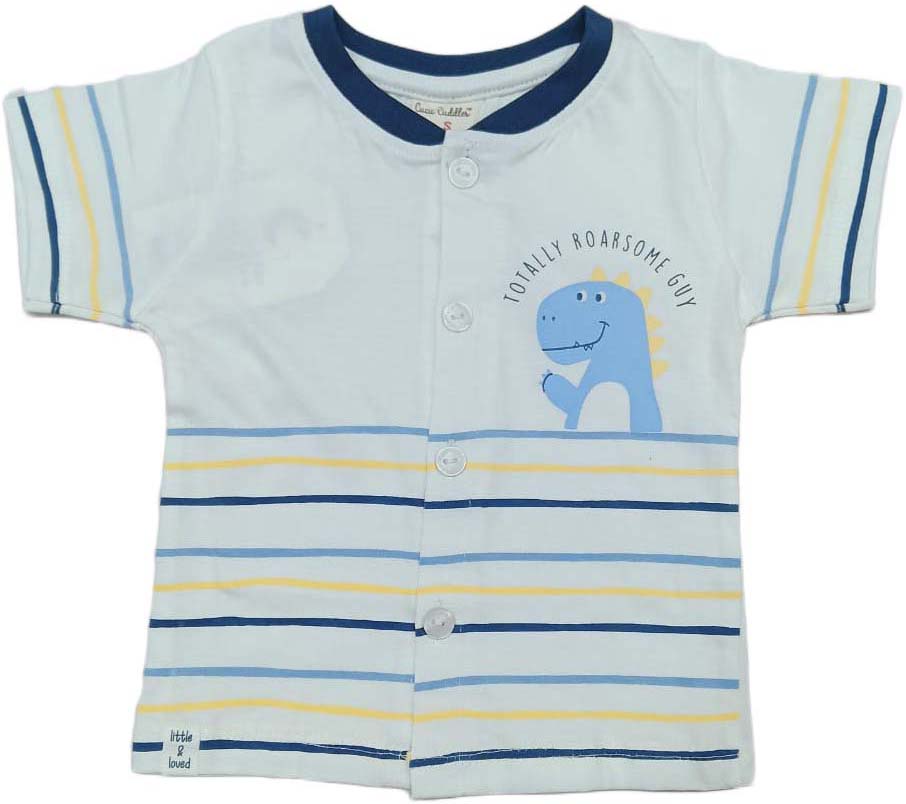 Baby boys Half Sleeve Front Open Printed T Shirt With Short - white