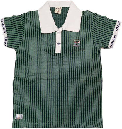 Boys' Striped Polo T-Shirt – Green & White – Short Sleeves with Short