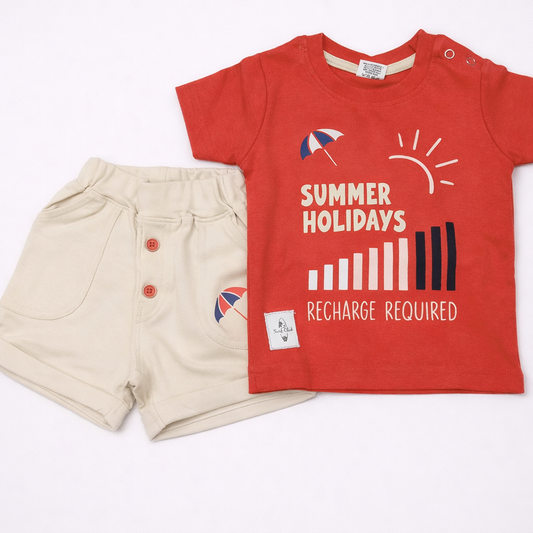 Krunchy Baby Boys Summer Holidays Printed T-Shirt & Shorts Set  - Cutypi