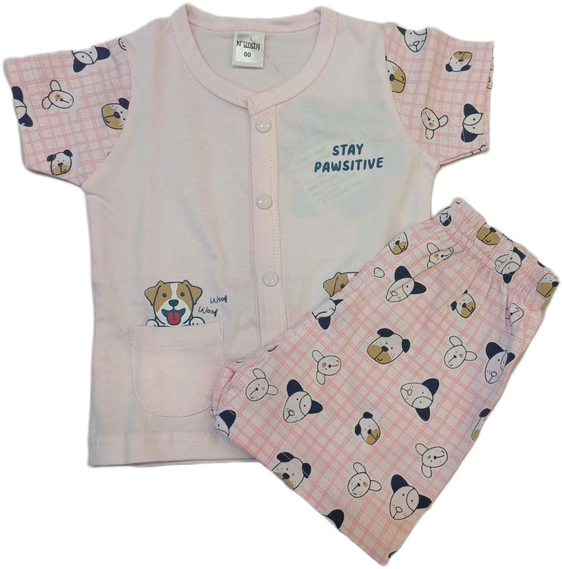 Krunchy New Born Baby Front Open Suit - Pink