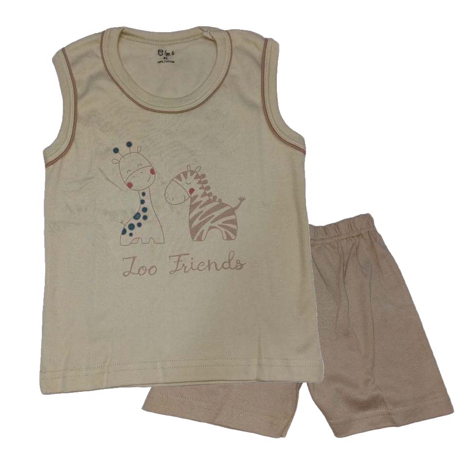 Cotton Sleeveless T-Shirt Lion Print Suit Green beige