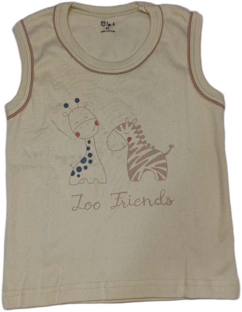 Cotton Sleeveless T-Shirt Zoo Print Suit Beige