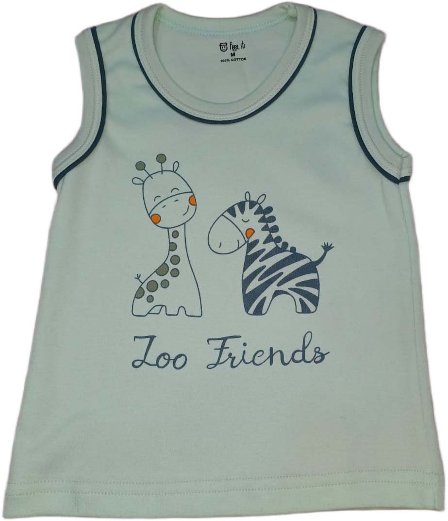 Cotton Sleeveless T-Shirt Zoo Print Suit Green
