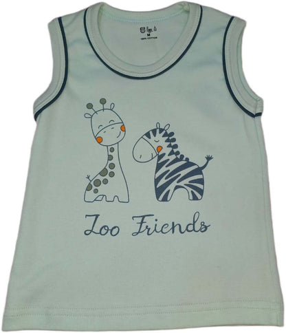 Cotton Sleeveless T-Shirt Zoo Print Suit Green