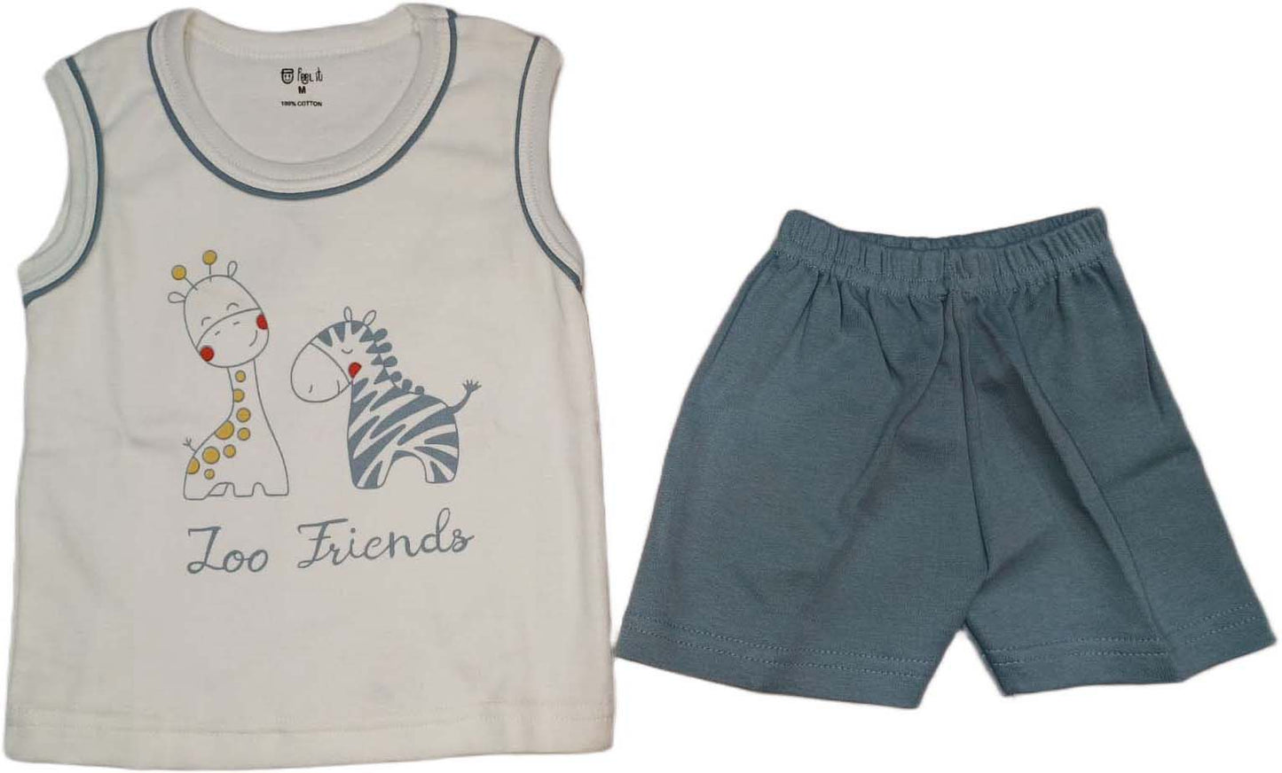 Cotton Sleeveless T-Shirt Zoo Print Suit white