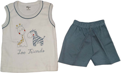 Cotton Sleeveless T-Shirt Zoo Print Suit white