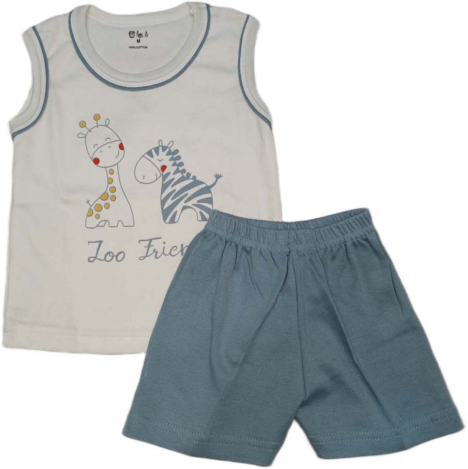 Cotton Sleeveless T-Shirt Zoo Print Suit white