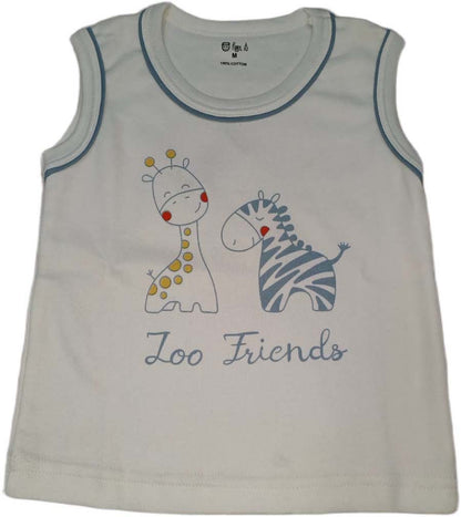 Cotton Sleeveless T-Shirt Zoo Print Suit white
