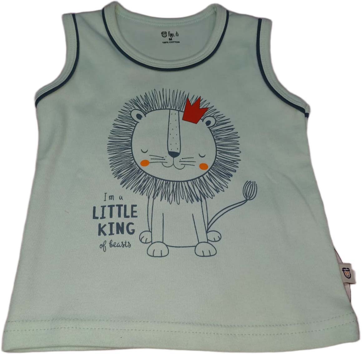 Cotton Sleeveless T-Shirt Lion Print Suit Green White