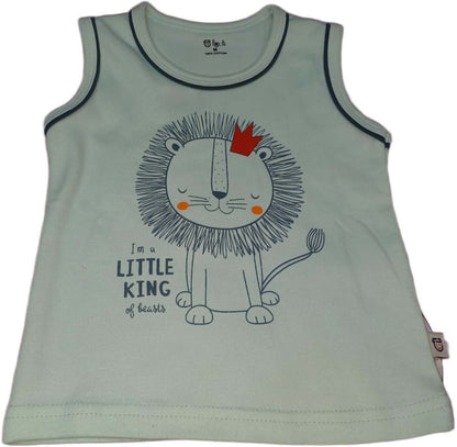 Cotton Sleeveless T-Shirt Lion Print Suit Green White