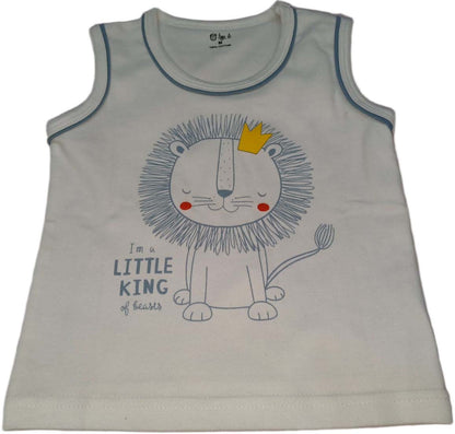 Cotton Sleeveless T-Shirt Lion Print Suit white