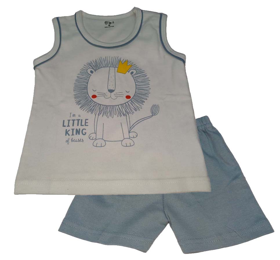 Cotton Sleeveless T-Shirt Lion Print Suit white