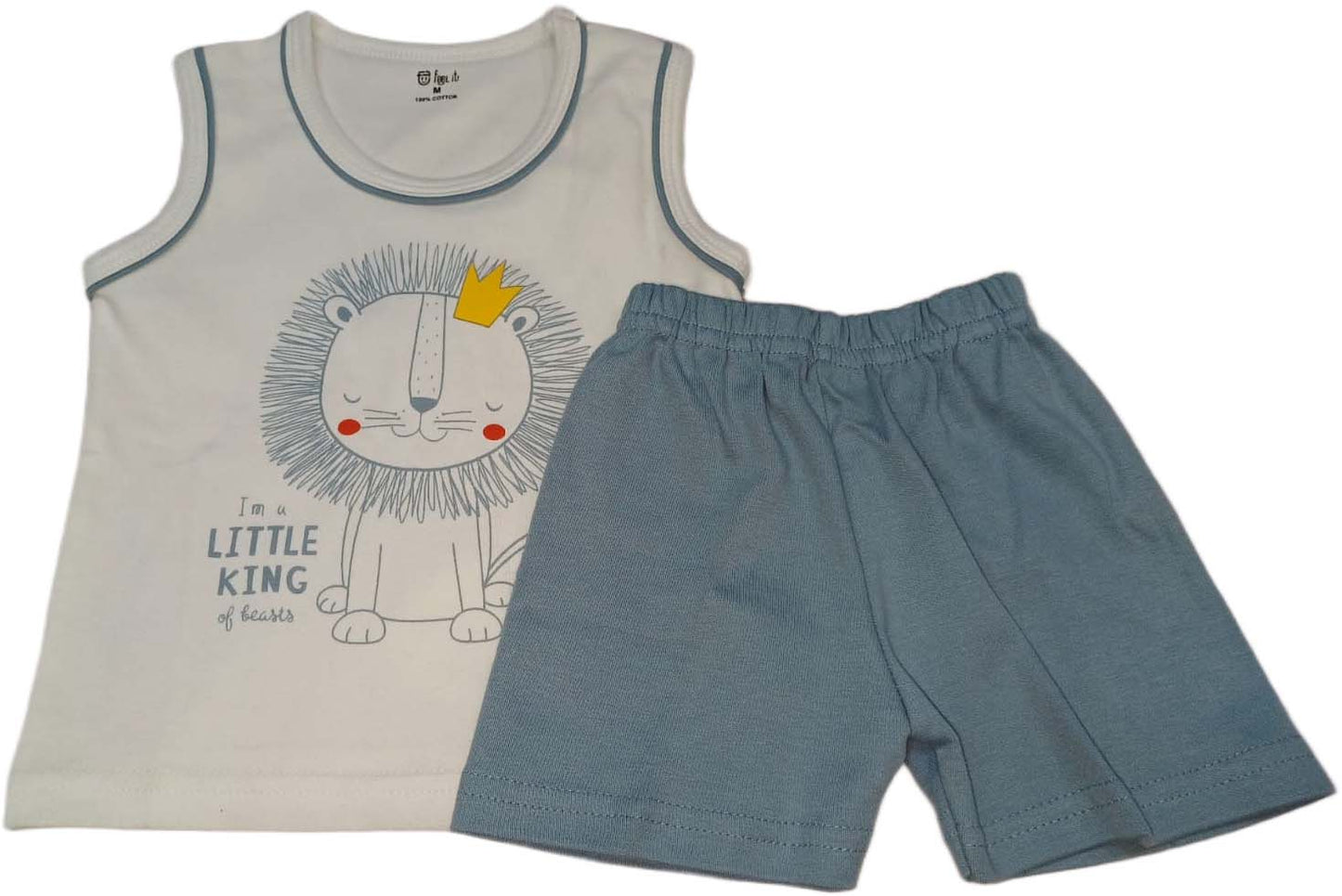 Cotton Sleeveless T-Shirt Lion Print Suit white