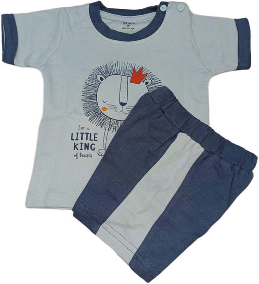 Animal Printed Round-Necked T-shirt Sky Blue