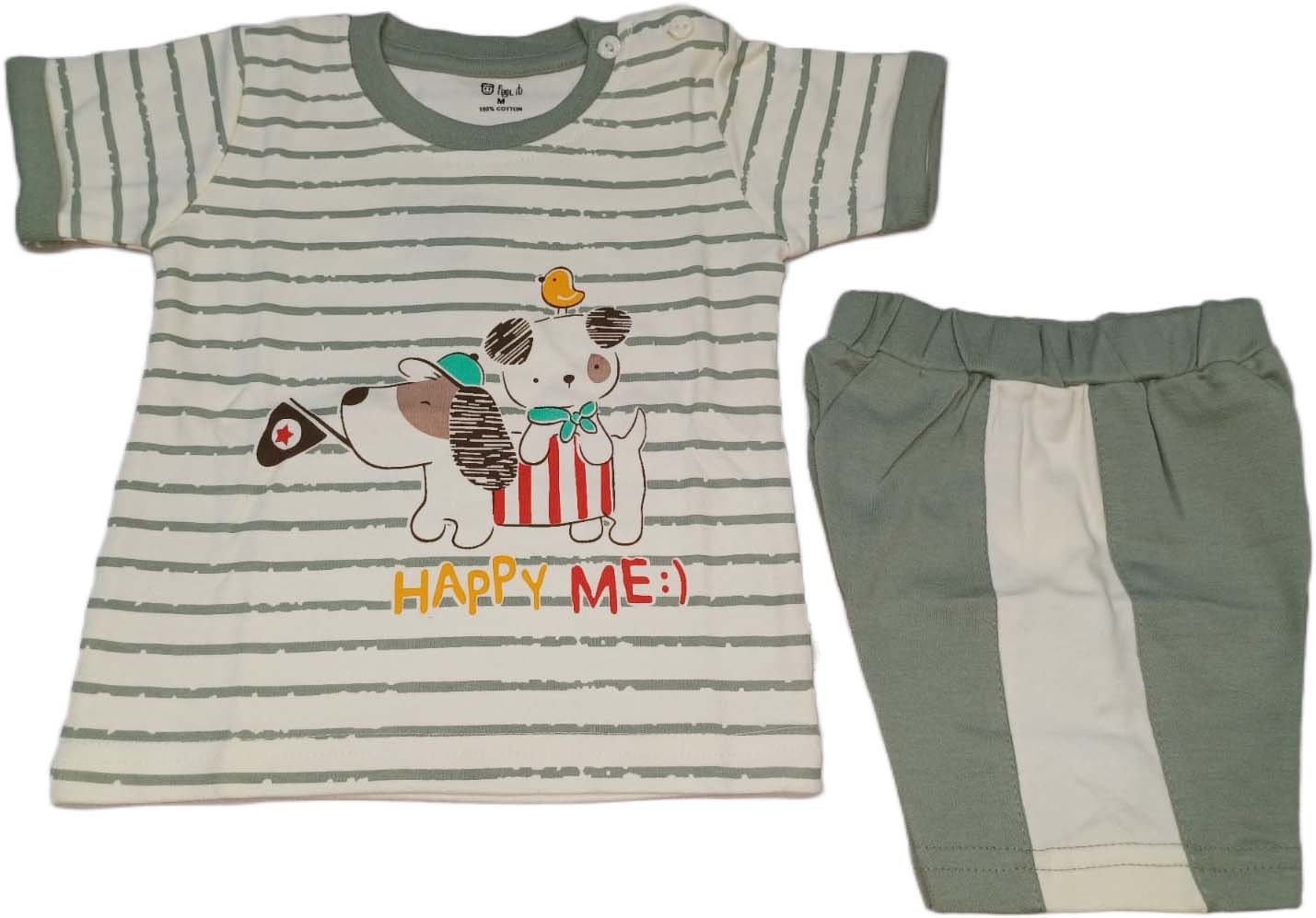Boys Striped Cotton T-shirt With Shorts Green