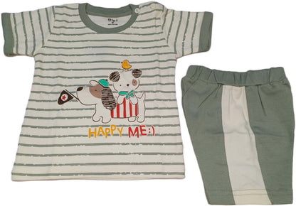 Boys Striped Cotton T-shirt With Shorts Green