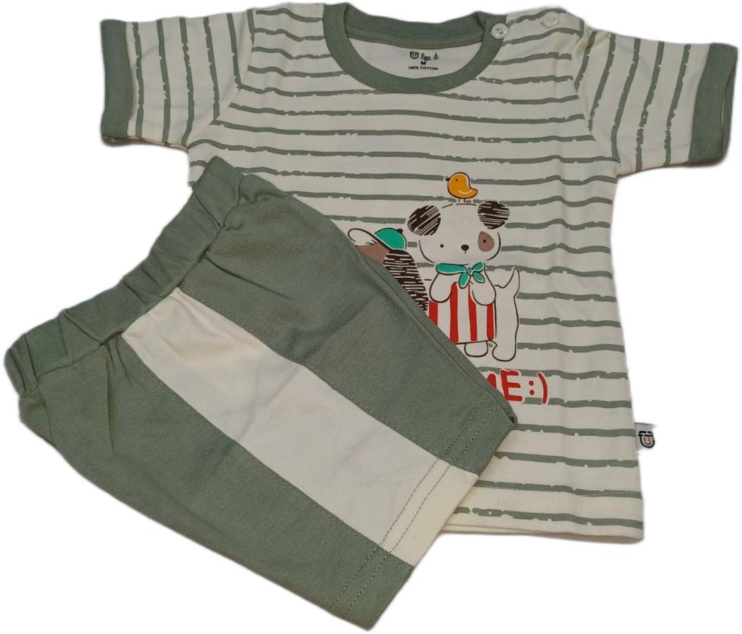 Boys Striped Cotton T-shirt With Shorts Green