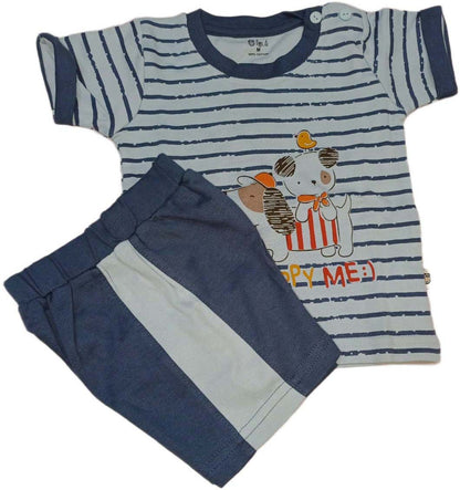 Boys Striped Cotton T-shirt With Shorts White
