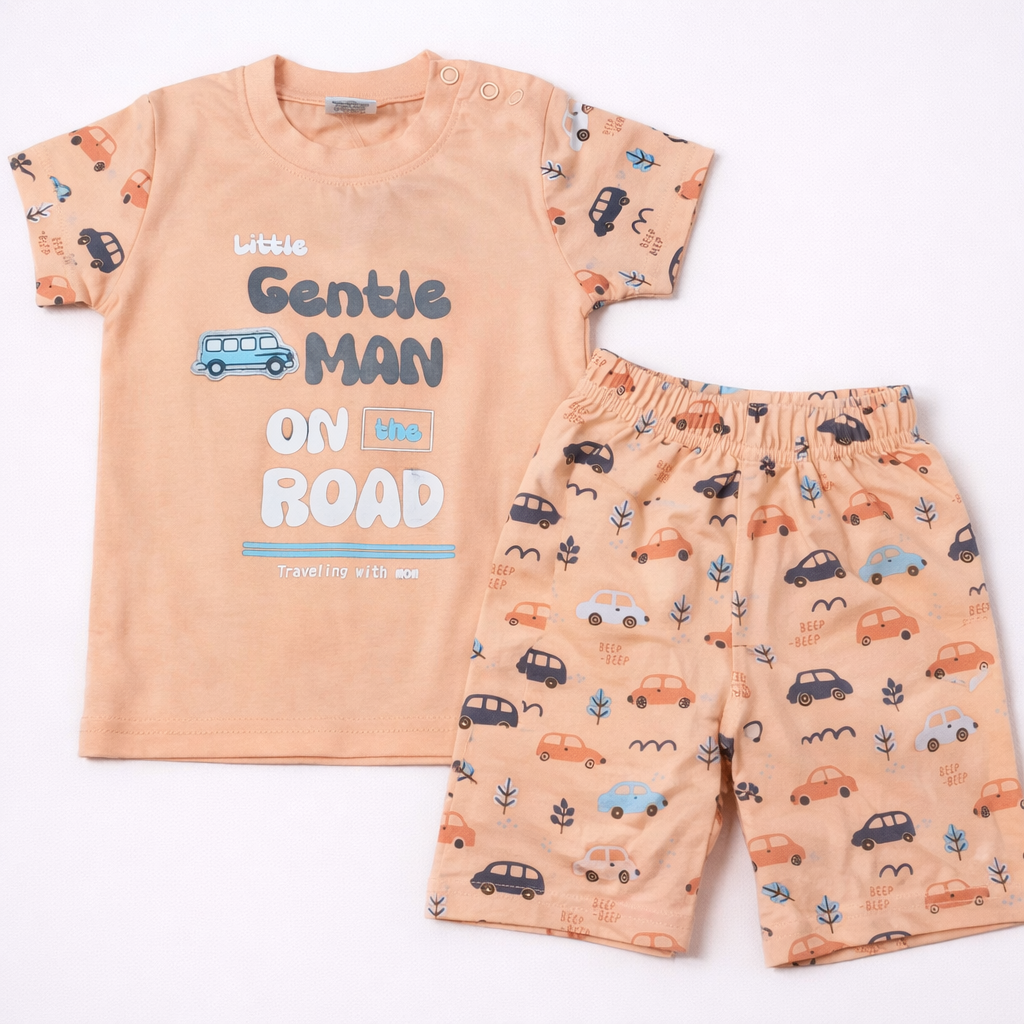 Krunchy Baby Boys Little Gentle Man Peach Printed Clothing Set  - Cutypi