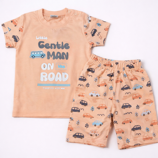 Krunchy Baby Boys Little Gentle Man Peach Printed Clothing Set  - Cutypi