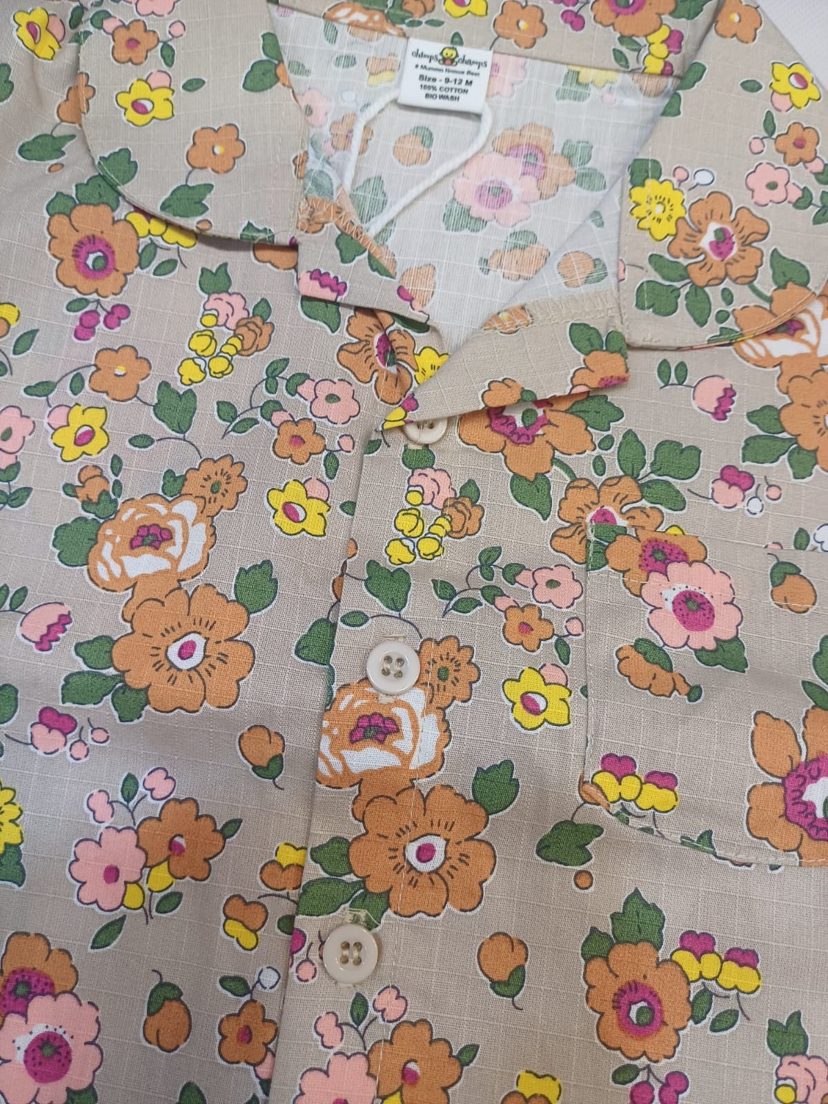 Baby Girl Floral Half Sleeves Top with Short - Biege