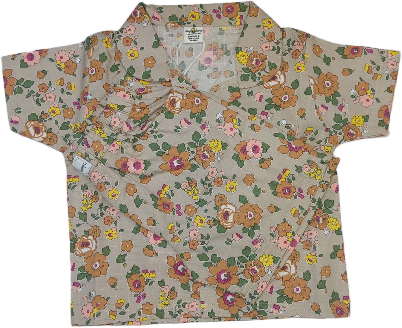 Baby Girl Floral Half Sleeves Top with Short - Biege