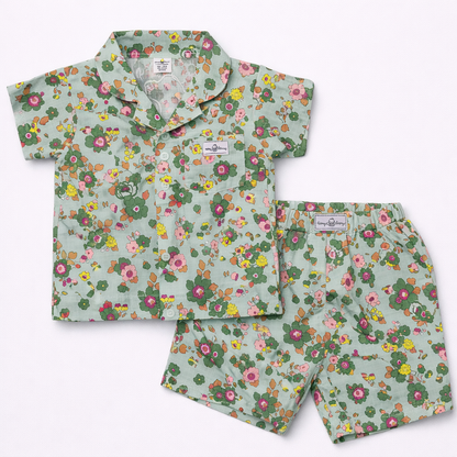 Baby Girl Floral Half Sleeves Top with Short - Green