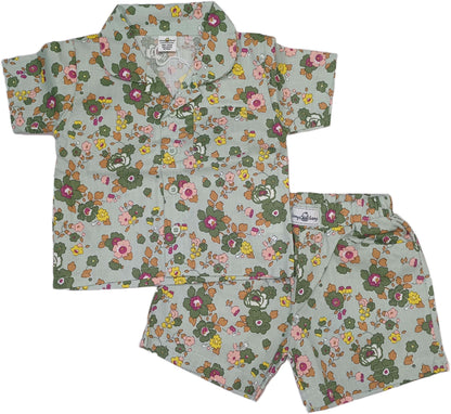 Baby Girl Floral Half Sleeves Top with Short - Green
