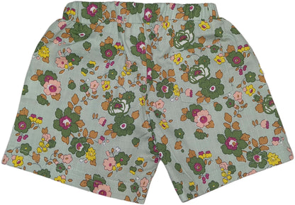 Baby Girl Floral Half Sleeves Top with Short - Green