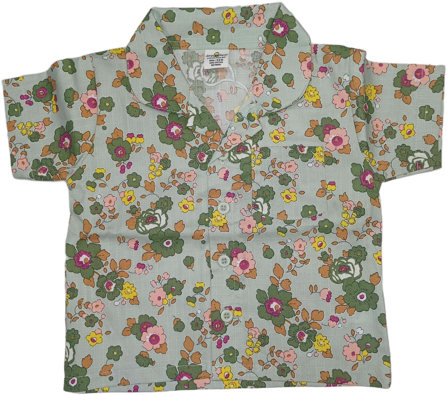 Baby Girl Floral Half Sleeves Top with Short - Green