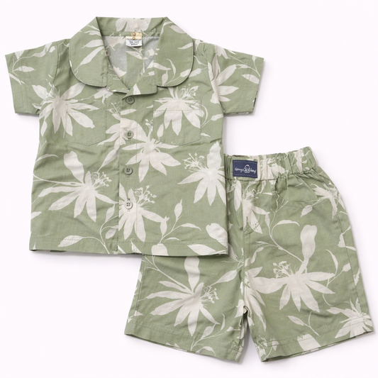 Baby Girl Printed Half Sleeves Top with Short - Green