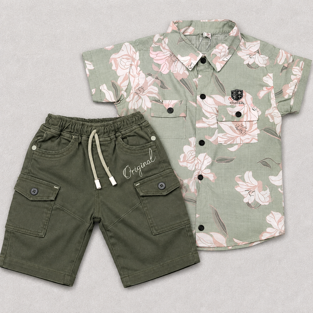 Boys Green Floral Shirt & Cargo Shorts Set | Casual Outfit