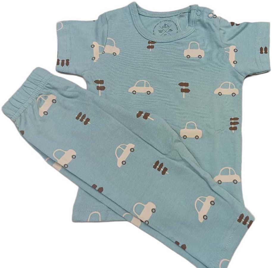 Unisex Cotton Tropical Print Night Suits - Sky Blue