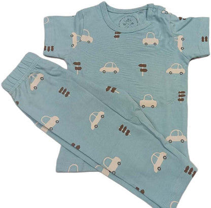 Unisex Cotton Tropical Print Night Suits - Sky Blue