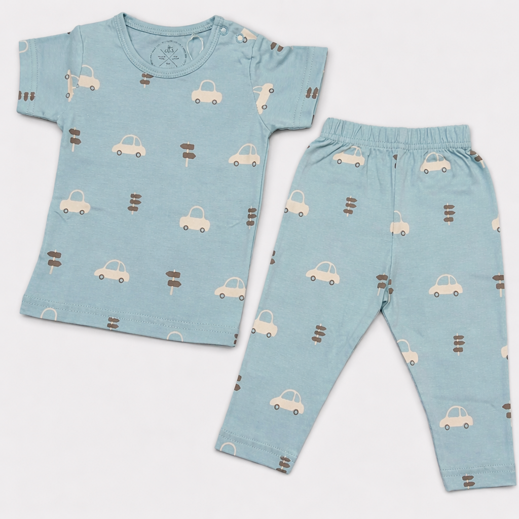 Caltos Unisex Cotton Tropical Print Night Suits - Sky Blue - Cutypi
