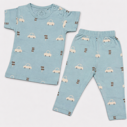 Caltos Unisex Cotton Tropical Print Night Suits - Sky Blue - Cutypi