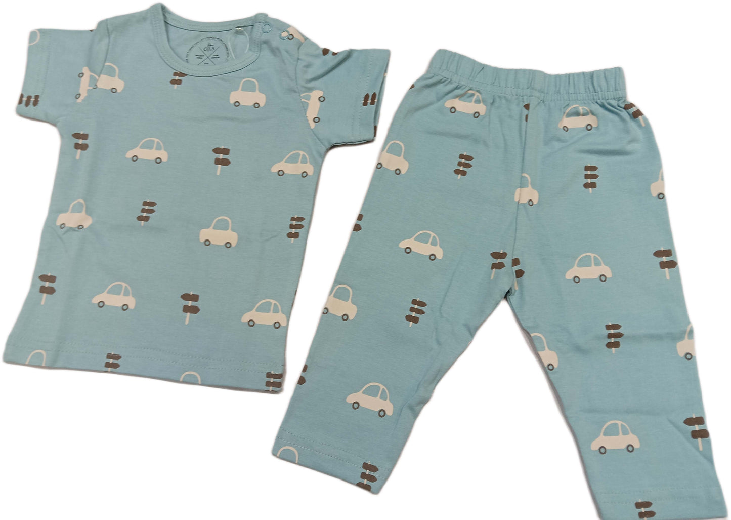 Unisex Cotton Tropical Print Night Suits - Sky Blue