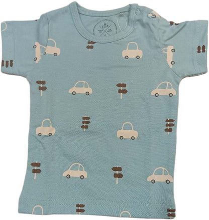 Unisex Cotton Tropical Print Night Suits - Sky Blue