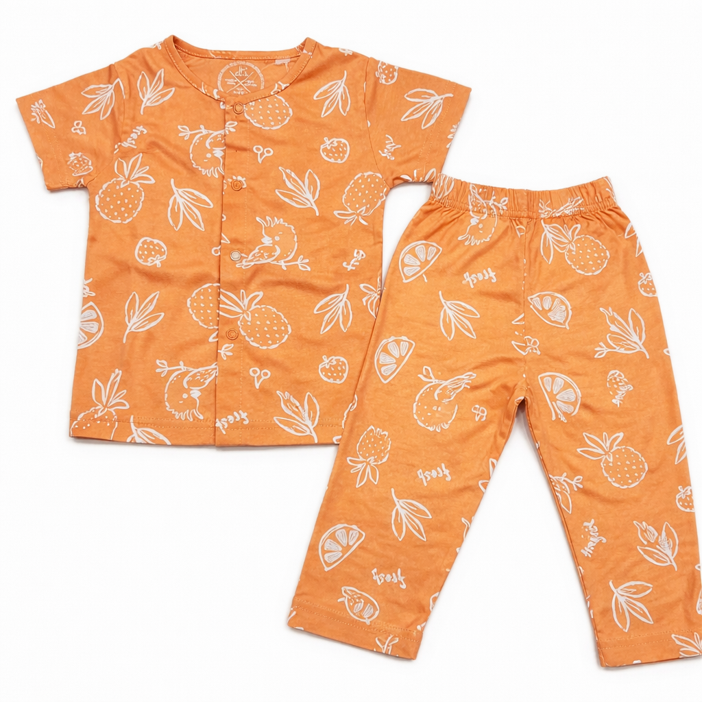 Caltos Unisex Cotton Tropical Print Night Suits - Orange - Cutypi