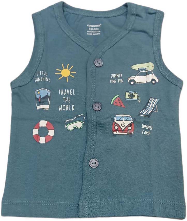 CUCUMBER Sinker Knit Sleeveles Front Open T-Shirt & Short Set