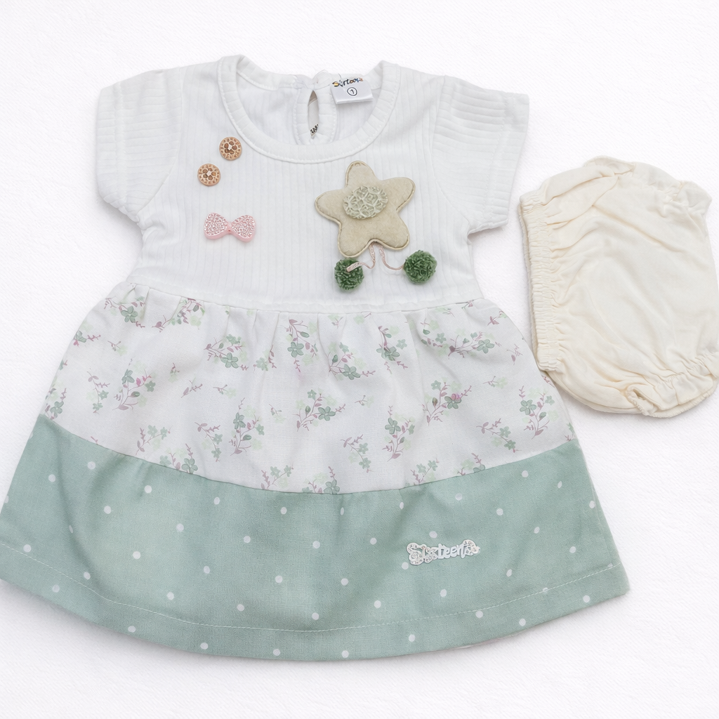 Sixteen Baby Girls Cotton Frock with Bloomer Set Floral Printed Short Sleeve Outfit - Cutypi