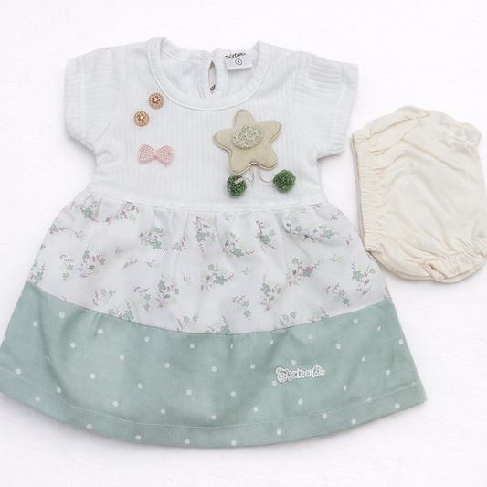 Sixteen Baby Girls Cotton Frock with Bloomer Set Floral Printed Short Sleeve Outfit - Cutypi