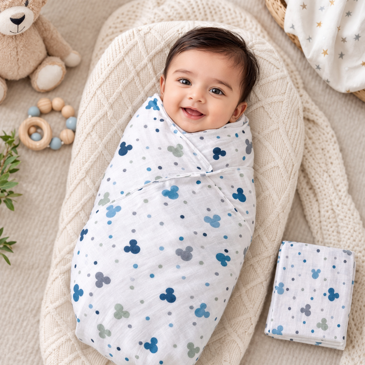 Baby Swaddle Soft Cotton Blue Cartoon Print Lightweight Swaddle Wrap ƒ?? Cutypi